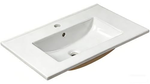 NUESTRA VIDA Vasque À Encastrer, Lavabo à poser 70 Lavabo en Porcelaine pour Salle de Bain Rectangulaire, Blanc Brillant 71×46×16 cm