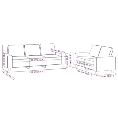 2-TLG. Sofagarnitur Taupe Stoff,Gemütliche Couchgarnitur aus Polyester für das Wohnzimmer 2er und 3er Sofa im Set Wohnzimmer, Sofas – Bild 3