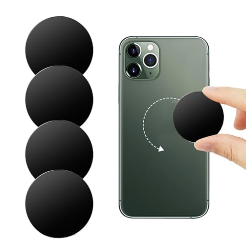 HDXH 4 PCS Thin Metal Plates Replacement Mount Plate Kits with Strong Adhesive Metal Plates for Mobile Magnetic Phone Car Holder Compatible with Magnetic Car Mount etc(Black)