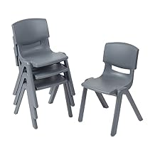 ECR4Kids Plastic School Stackable Chair, 14in, Classroom Furniture, Grey, 4-Pack