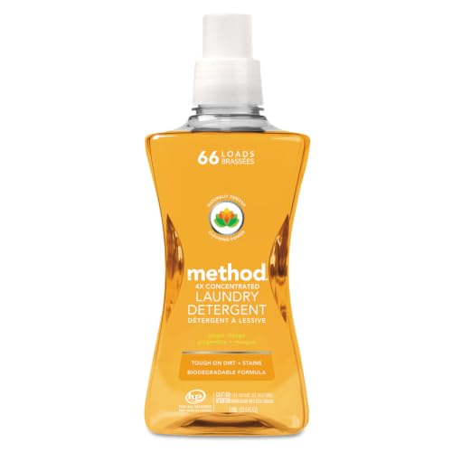 Image of method Liquid Laundry Detergent, Ginger Mango, 53.5 fl oz, 4 Pack | Powerful Stain Lifter, Brightens Colors and Whites, Long Lasting Fragrance, 66 Loads per Bottle