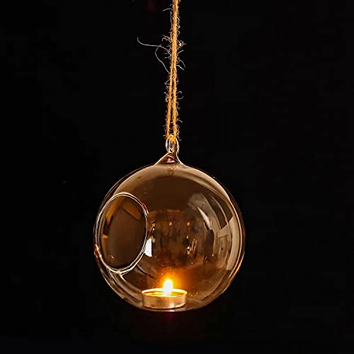 12 Pcs Hanging Tealight Candle Holder Glass Led Tealight Holder Hanging Glass Globe Plant Container,2.36" Tea Light Candle Holders For Wedding Christmas Garden Hanging Décor #TOP4