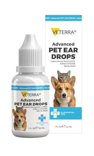 Veterra Dog and Cat Ear Cleaning Solution for Dog & Cat – Vet Recommended Ear Cleaner, Helps Remove Wax & Odor, Supports Healthy Ears, Gentle No-Rinse Formula - 1 Oz - 30 Ml
