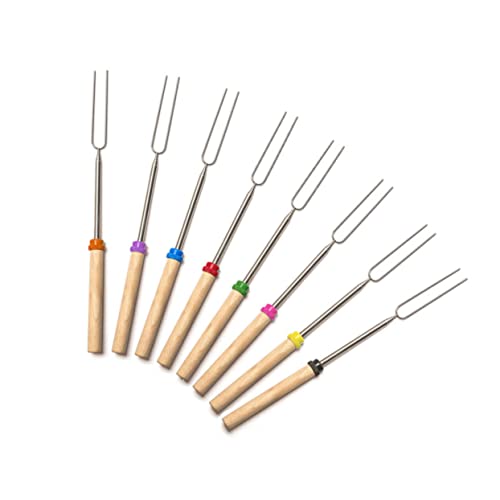 Alipis 1Pc Stainless Steel Hot Dog Roasting Fork Telescoping Barbecue Skewers with Wooden Handle for Marshmallow Roasting and Camping Trips Random Color Design