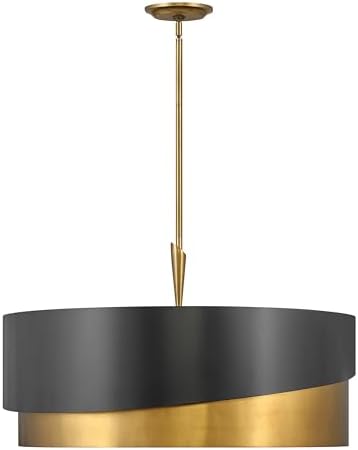 Fredrick Ramond Gigi Medium Drum Chandelier - Transitional Glam, 8-Light, Adjustable Height - Heritage Brass with Black Accents