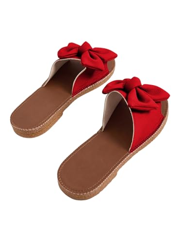 Image of Verdusa Women's Bow Flat Sandals Leather Open Toe Flats Summer Vacation Shoes Beach Sandals Outdoor Slippers