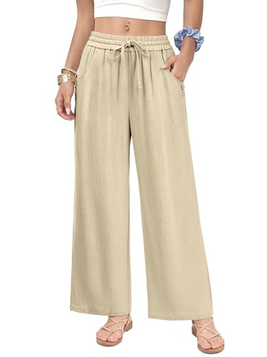 Image of KICZOY Women Flowy Pants Drawstring Waist Wide Leg Palazzo Beach Pants Loose Fit with Pockets