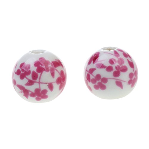Pack Of 20 Floral Ceramic Porcelain Beads Ethnic Loose Beads For Jewelry Making Diy - Rose Red #TOP7