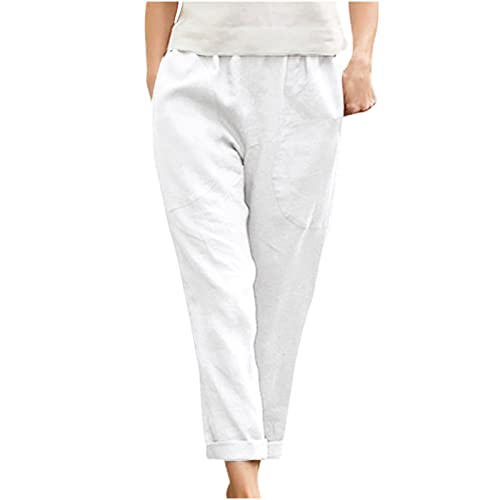 Image of LRMQS Cotton Linen Pants Women Casual Summer 2026 Trendy Loose Fit Beach Wide Straight Leg Trousers with Side Pockets