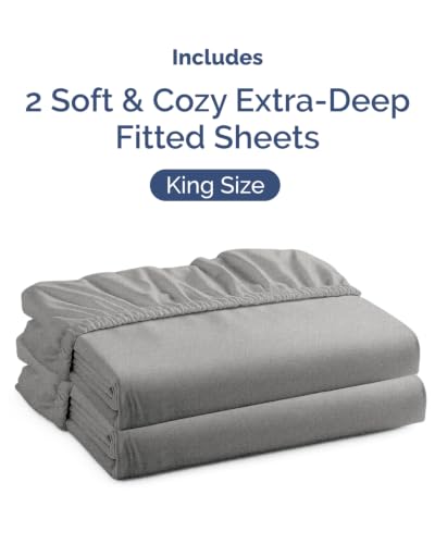Image of CGK Linens 2 Pack Extra Deep King Fitted Sheets - Heathered Grey