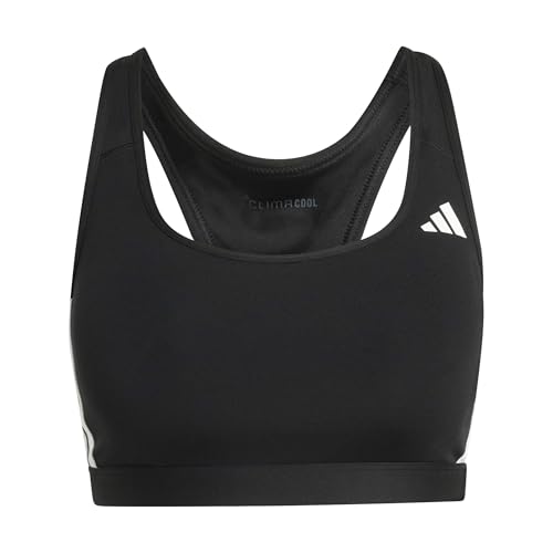 adidas Women's Optime Essentials Workout 3-Stripes Medium Support Bra, Black/White, XS