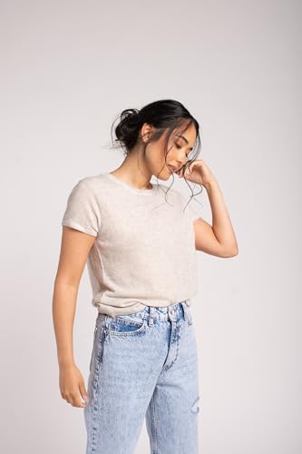 Image of Women's 100% Pure Cashmere Crew Neck Short Sleeve Sweater - Essential Classic Pullover Tee