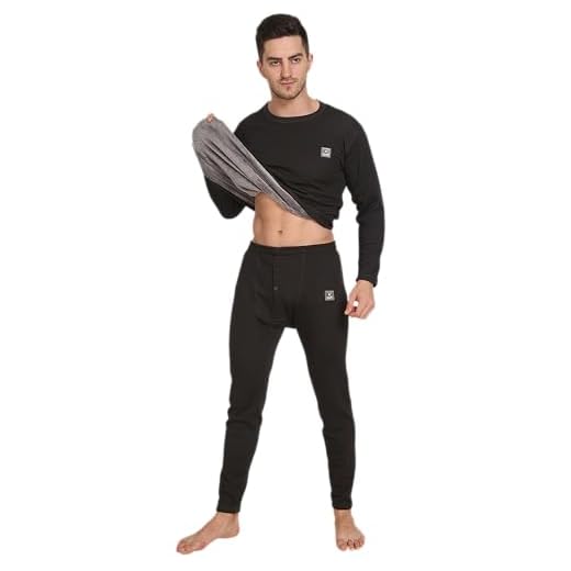 OOSHIN UK Mens Black Full Sleeve Thermal Basic Set (Upper+Lower) - size-2X Large