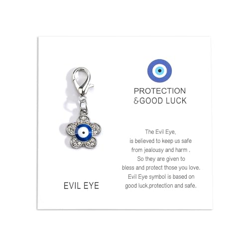 Gallkeat Llavero turco de mal de ojo con diamante, llavero creativo de amuleto de mal de ojo azul con 1 tarjeta de buena suerte, dije de bolsa de la suerte para bolsos de mujer, Plata B, Taille unique
