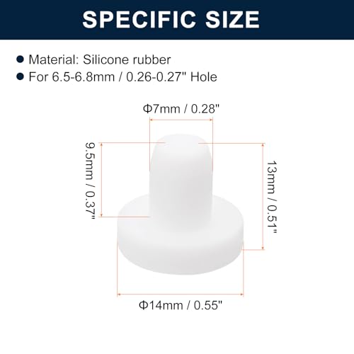 Image of uxcell 32 Pieces White Rubber Stopper, 7mm Plug Holes for 6.5-6.8mm /0.26-0.27 inch Hole
