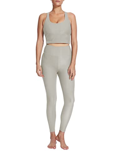 Sage Activewear Women's High Rise Moisture Wicking Tummy Control Slimming Stretch Yoga Athletic Ribbed Folded Edge High Waisted 7/8 Legging, Moonstruck, Small #TOP3