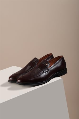 Image of Louis Philippe Men Premium Leather Breathable Lining Material Anti Slip with Heel TPR Sole Formal Slip-on Shoes
