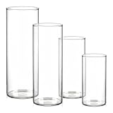 Set 4 Vasi Cilindrici in Vetro Trasparente – Portacandele Moderni, Vasi per Fiori, Centrotavola per Matrimonio, Feste, Casa e Tavolo da Pranzo 5,5x10cm+6,5x15cm+8,5x20cm+9,5cm