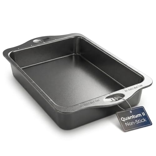 Image of Rholet Brownie Baking Tin- Large Traybake Roasting Tray-Quantum II Non Stick Coating- 5cm Deep Pan with Cutting Guides, Cake Trays Rectangle Swiss Roll Tin, Easy Clean Heavy Duty Swift Release