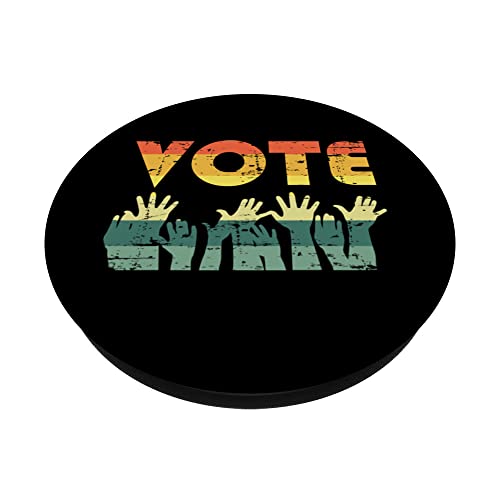 VOTE Election Campaign Raising Hands Vintage Retro Voter PopSockets Swappable PopGrip, Black - Image 2