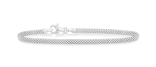 Miabella 925 Sterling Silver or 18K Yellow Gold Plated 925 Sterling Silver Italian 2.5mm Mesh Link Chain Bracelet for Women Made in Italy (sterling silver 7.0 Inches)