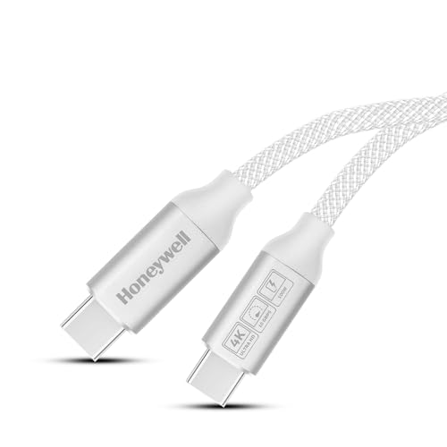 Image of Honeywell Type C to Type C USB 3.1 Cable, 4 Feet (1.2M), Max Output 5A 100W, QC 3.0, Fast Charge, Compatible with Apple Devices, Smartphones, Laptops, Power Banks, Tablets, Headphones, Speakers White