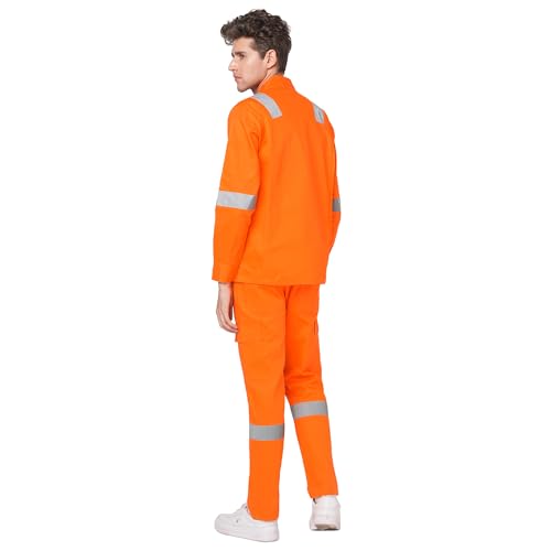 Image of Men's 100% Cotton Industrial Workwear Jacket & Pant Set with Reflective Tape, OEKOTEX, 200 GSM.