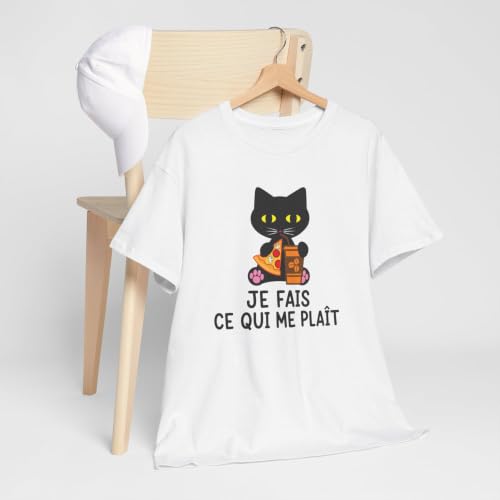 Tee Shirt Chat Homme Femme – Chat Pizza et Café Humour – Idée Cadeau Drôle Amoureux des Chats Gourmand – vue 6