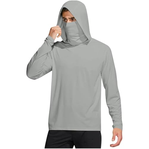 Opiniones de Ropa de natación con protección solar disponible en línea. 41 Camisetas con capucha de protección solar para hombre, de manga larga con protección UV, camisetas de pesca, ligeras de secado rápido, A02-gris, X-Large