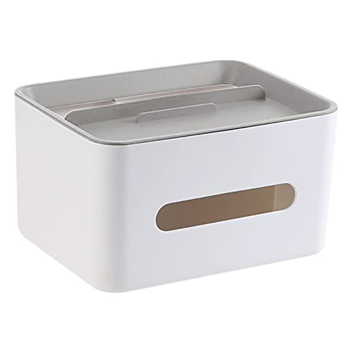 Zasjon Kosmetiktücher Box, Rechteckige Taschentuchbox Kunststoff mit Ablage, Desktop Organizer Tissue Box Fernbedienung Aufbewahrungsbox für Badezimmer Wohnzimmer Büro Schminktisch, Grau Cover