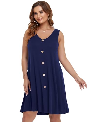 Image of BELAROI Summer Dresses for Women Beach Tshirt Sundress V Neck Casual Swing Tank Dress Swimsuit Cover Ups Pockets