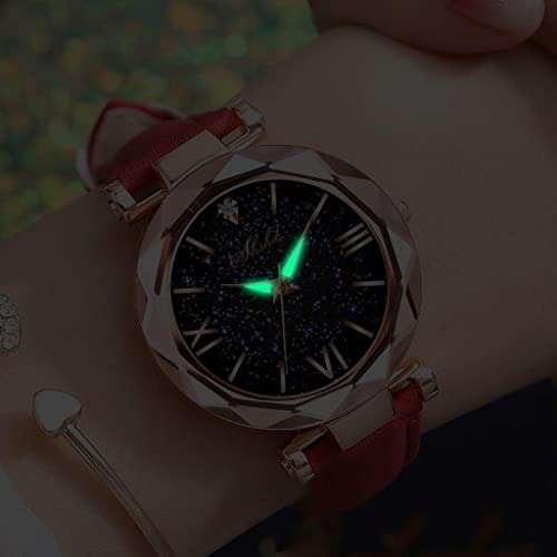 Unisex- Armbanduhr, Skala, mattiert, mit römischen Punkten, kleine Spitze, Damenuhr für kleine Handgelenke, rot, One Size-3