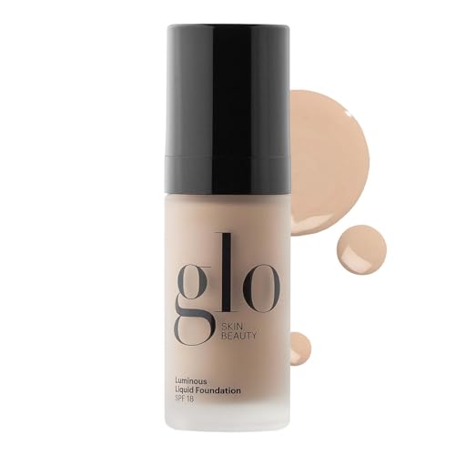 Glo Skin Beauty Luminous Liquid Mineral Foundation Makeup with SPF 18 (Naturelle) – Improves Uneven Skin Tone, Smooths & Corrects Imperfections, Sheer to Medium Coverage, Dewy Finish