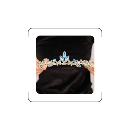 Rannyrena Gold Wedding Crystal Tiaras and Crowns for Women Rhinestone Bridal Queen Crown Princess Headpiece Hair Accessories for Birthday Wedding Pageant Party Prom (Light Blue)