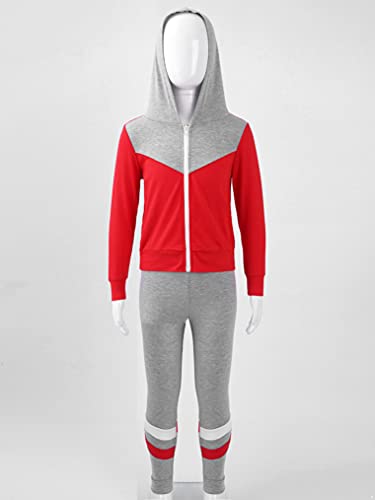 YEAHDOR Kids Girls Patchwork Jacket Hooded and Leggings Set Outdoor Running Jogging Tracksuits Casualwear3