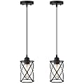 Osimir Industrial Pendant Light, 2 Pack Mini Glass Pendant Light for Kitchen, Cage Pendant Lighting in Black Finish with Clear Glass, Adjustable Length, CH9176-1-2PK