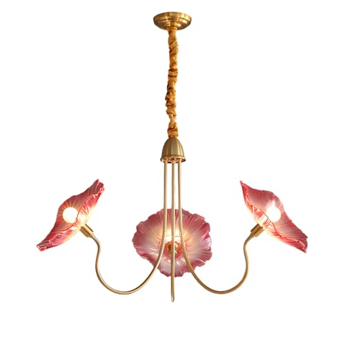 Image of RHEIOSZ 3-Lighs Lotus Leaf Glass Pendant Light 35" Mid Century Chandelier Large Shaped Lighting Fixtures Modern Kitchen for Dining Room Island Foyer Hallway(Purple)