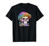 Skull with Colorful Butterfly flower and mushroom
