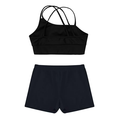 Moily Kids Girls Solid Color 2-Piece Gymnastics Dance Sports Outfit Racer Crop Top with Booty Shorts Swimsuit4