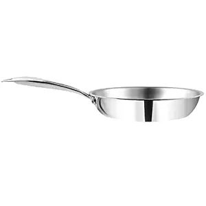 Vinod Platinum Triply Stainless Steel Frypan 24 cm Diameter with Riveted Sturdy Handle (Induction and Gas Stove Friendly) - Silver, 5 Years Warranty