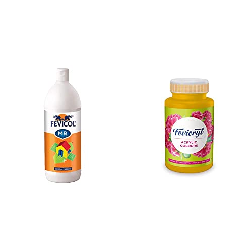 Image of Fevicol MR 1 Kg, Ultimate Adhesive with Acrylic Colour Golden Yellow (500ml) | Ideal for school projects of kids | Ideal for Artists