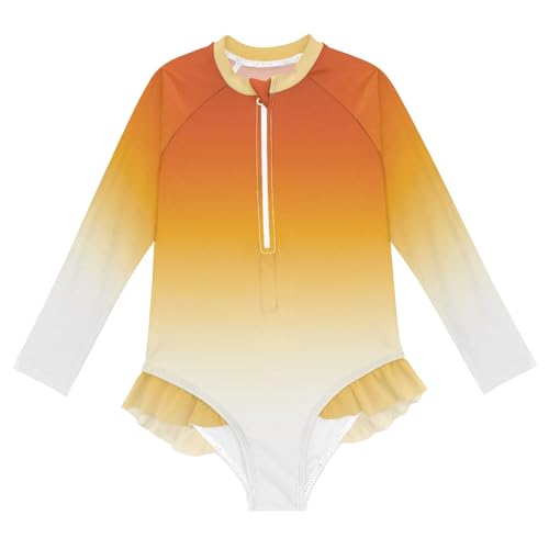 ALAZA Swimsuit for Girls Long Sleeve Rashguard Bathing Suit Gradient Orange to White Quick Dry 4T