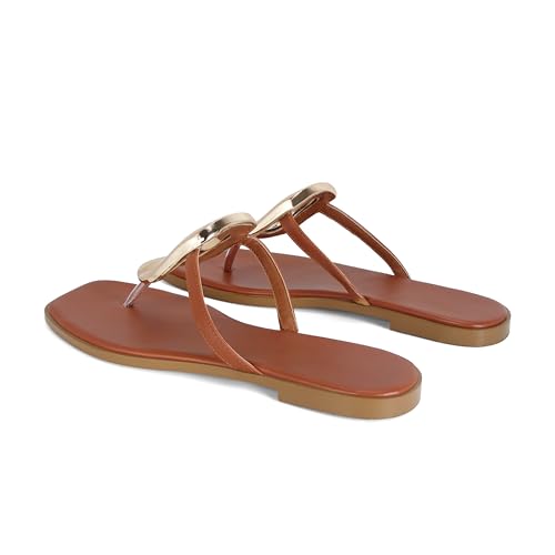 Image of Wnshonzy Flip-Flops for Women Thong Sandals Flat Slip on Slides Beach Comfort Open Square Toe Ladies Slipper Dressy Metal Hardware Decoration Summer Shoes Casual Fashion