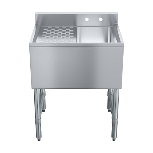 Image of AmGood One Compartment Stainless Steel Under bar Sink (Sink Size: 24 inchx19 inch, Single Bowl + 12 inch Left Drainboard)