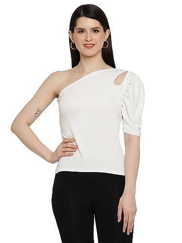 Haut asymétrique jaune moutarde à manches bouffantes pour femme