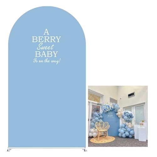 KONPON Blue Arched Backdrop Cover A Berry Sweet Baby is on The Way Theme Stretchy Arched Stand Covers for Girls Baby Shower Party Decorations (Only Cover No Stand!) by KONPON - Used condition - Image 3