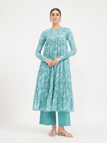 Image of FIORRA Women's Paisley Printed Pure Cotton Anarkali Kurta