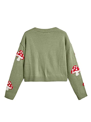 Sweatyrocks Women's Long Sleeve Plaid Button Front V Neck Soft Knit Cardigan Sweaters Mushroom Green L #TOP1