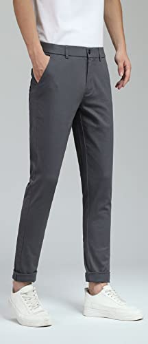 Plaid&Plain Men'S Skinny Stretchy Grey Pants Colored Pants Slim Fit Slacks Tapered Trousers 819 Grey 34X32 thumb #2