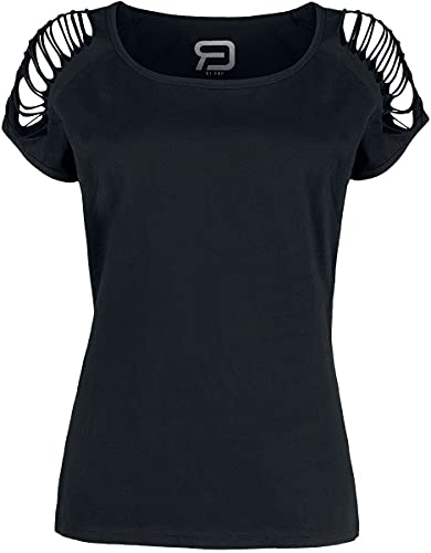 RED by EMP Damen Schwarzes T-Shirt mit Cut-Outs an den Ärmeln L